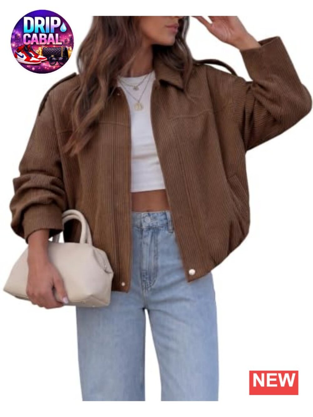 Womens Cropped Corduroy Shacket Zip Up Stand Collar Oversized Casual Jacket